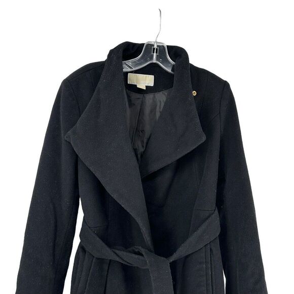 Michael Kors Walker Coat Black Wool Blend Belted Womens Size Small Classic Coat - Picture 2 of 14